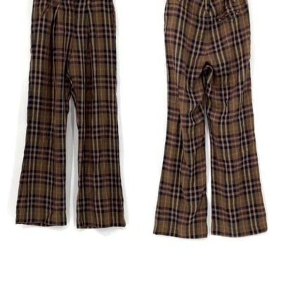 Tiny Multicolor Plaid Pleated Front Wide Leg Natural Slubs Trouser Pants Size 4 - Picture 1 of 8